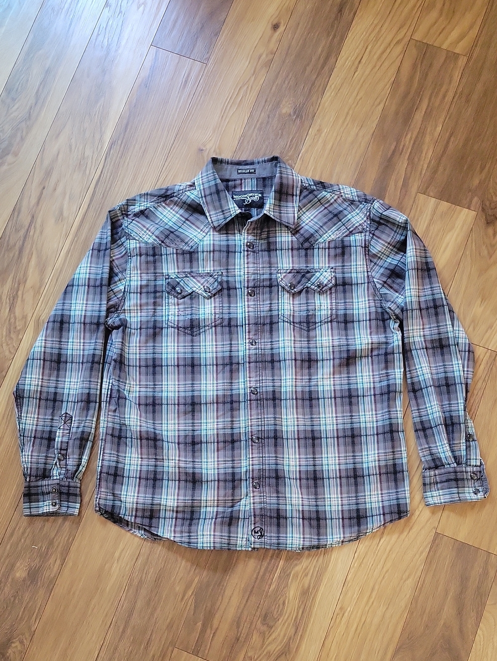 Moonshine Spirit By Brad Paisley Men's Button-Down Shirt Gray W/Blue Size Large
